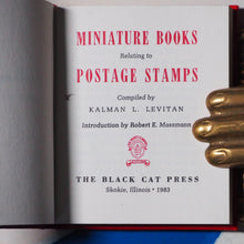 Load image into Gallery viewer, Levitan, Kalman L. MINIATURE BOOKS RELATING TO POSTAGE STAMPS. BLACK CAT PRESS. 1983. SET OF 2 MINIATURE BOOKS