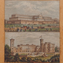Load image into Gallery viewer, George Baxter, 1804-1867. Two circa 1851 "Needle Box" miniature prints, of Crystal Palace and of Osborne House.