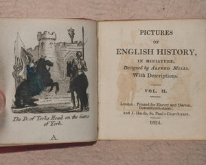 Miniature Historic Library,  in Eight volumes. Early illustrated miniature children's books in oak chest. Alfred Mills. Darton and Harvey. London. 1807-