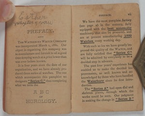 Waterbury Watch. Waterbury Watch Co. Waterbury, Conneticut. 1884. [Trade catalogue for pocket watches].