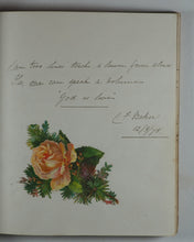 Load image into Gallery viewer, Mid-Victorian Album or Commonplace Book. Pressed flowers, frenware art, poetry, signed and dated inscriptions. 1878.
