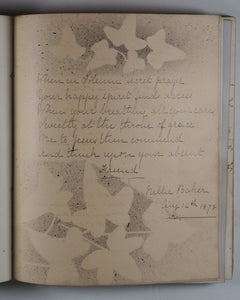 Mid-Victorian Album or Commonplace Book. Pressed flowers, frenware art, poetry, signed and dated inscriptions. 1878.