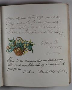 Mid-Victorian Album or Commonplace Book. Pressed flowers, frenware art, poetry, signed and dated inscriptions. 1878.