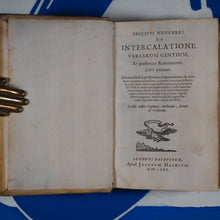 Load image into Gallery viewer, Muncker, Philipp (active 1650-80). De intercalatione variarum gentium, et præsertim Romanorum, libri quatuor.  Leiden.  Jacobus Hackius [Jacob Hack]. 1680
