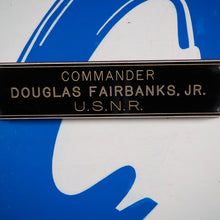 Load image into Gallery viewer, Douglas Fairbanks, Jr.&#39;s own, unique wooden desk plaque with his name and rank. Fairbanks was a Hollywood Legend and Decorated War Hero.
