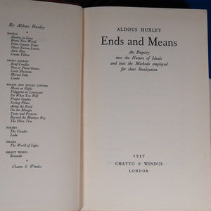 Ends And Means By HUXLEY, Aldous. Condition Near Fine