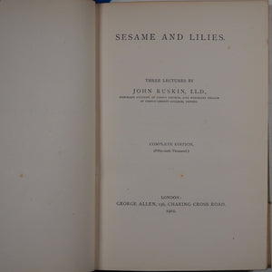 Sesame and Lilies : Three Lectures>>ART NOUVEAU RIVIERE BINDING<< Ruskin, John. Publication Date: 1902 Condition: Very Good