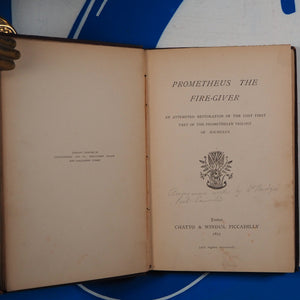 Prometheus the fire-giver : an attempted restoration of the lost first part of the Prometheian trilogy of Aeschylus. [Bennett, W. C. (William Cox), 1820-1895] Publication Date: 1877 Condition: Good