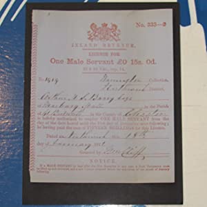 Licence for One Male Servant Arthur Hugh Smith-Barry>>>CRICKETER<<< Publication Date: 1871 Condition: Very Good